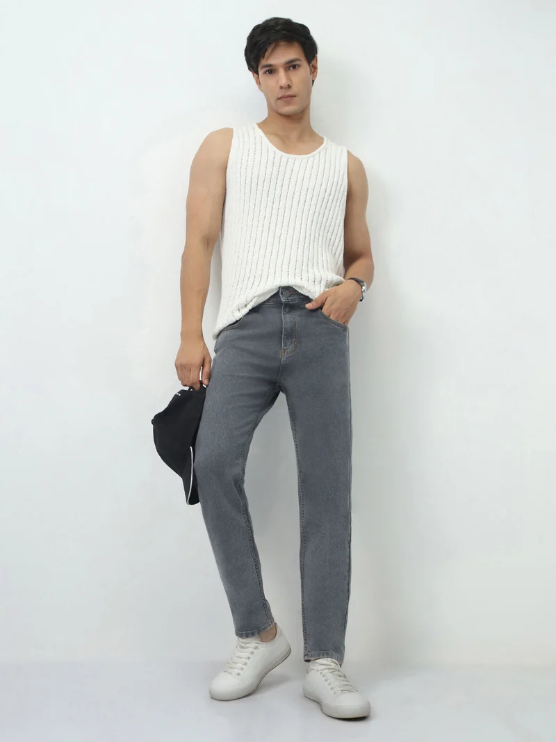 Urbano Fashion  Urbano Fashion Men's Grey Slim Fit Washed Denim Jeans Stretchable for Men | Best Price UAE